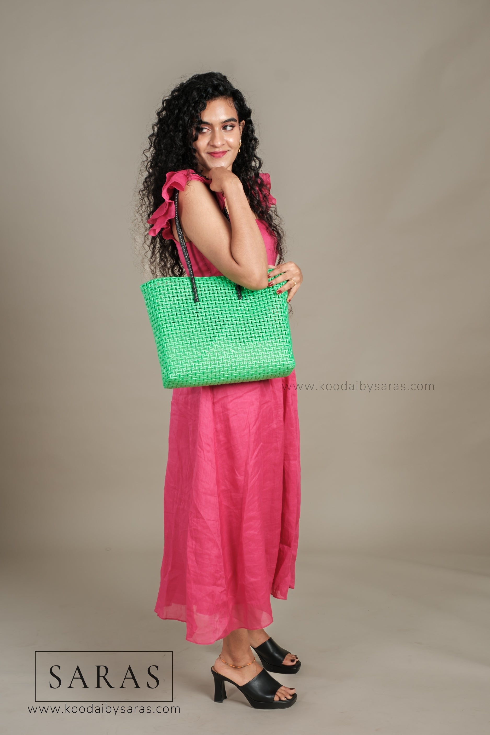 Metalic Green Tote Koodai - SARAS