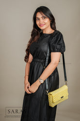 Yellow Box Sling (comes with Leather Body Strap and changeable Gold Chain Sling) - SARAS