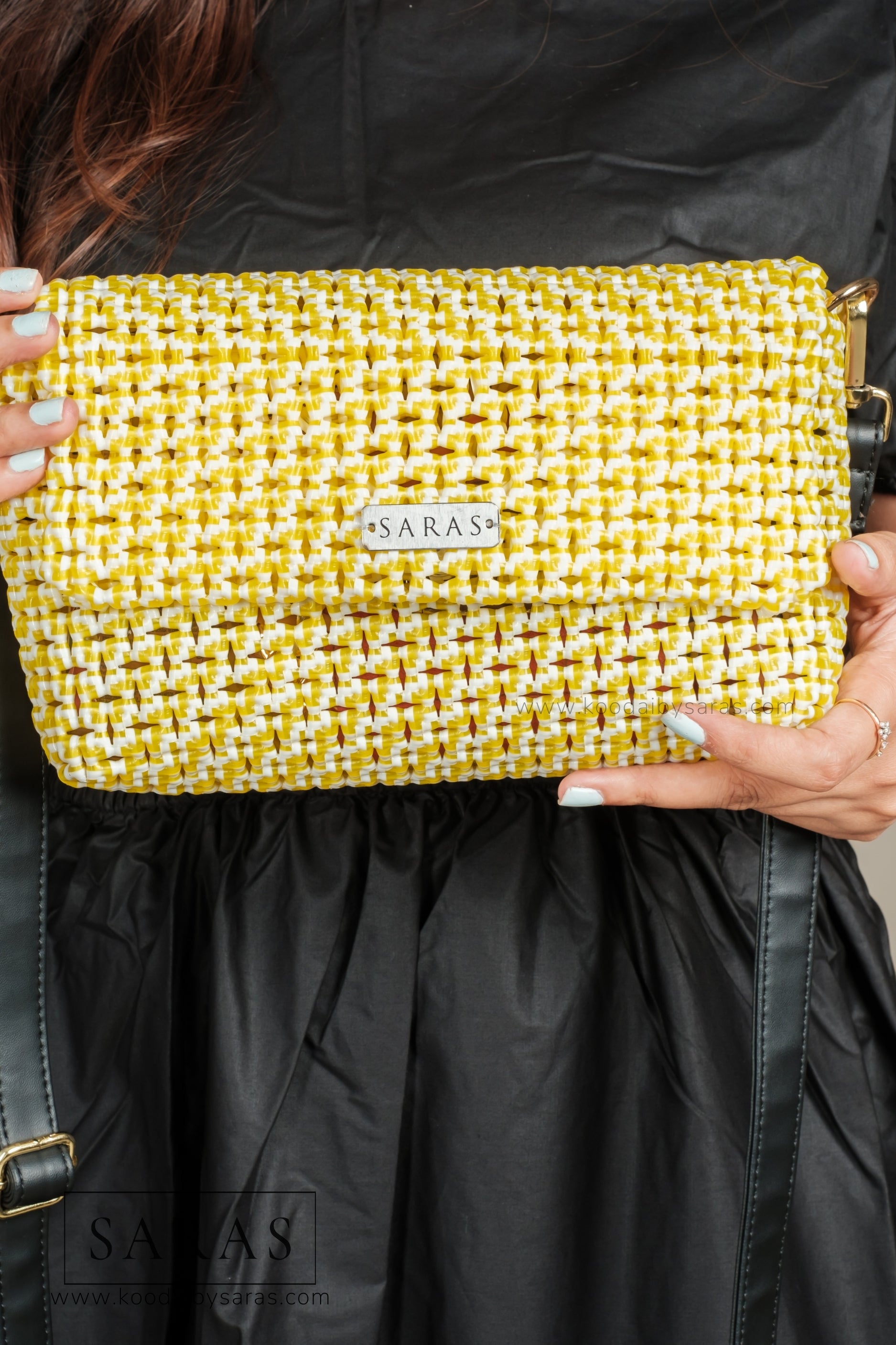 Yellow Box Sling (comes with Leather Body Strap and changeable Gold Chain Sling) - SARAS