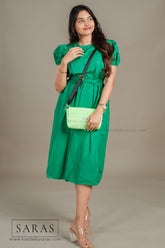 Green Box Sling (comes with Leather Body Strap and changeable Gold Chain Sling) - SARAS