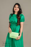 Green Box Sling (comes with Leather Body Strap and changeable Gold Chain Sling) - SARAS