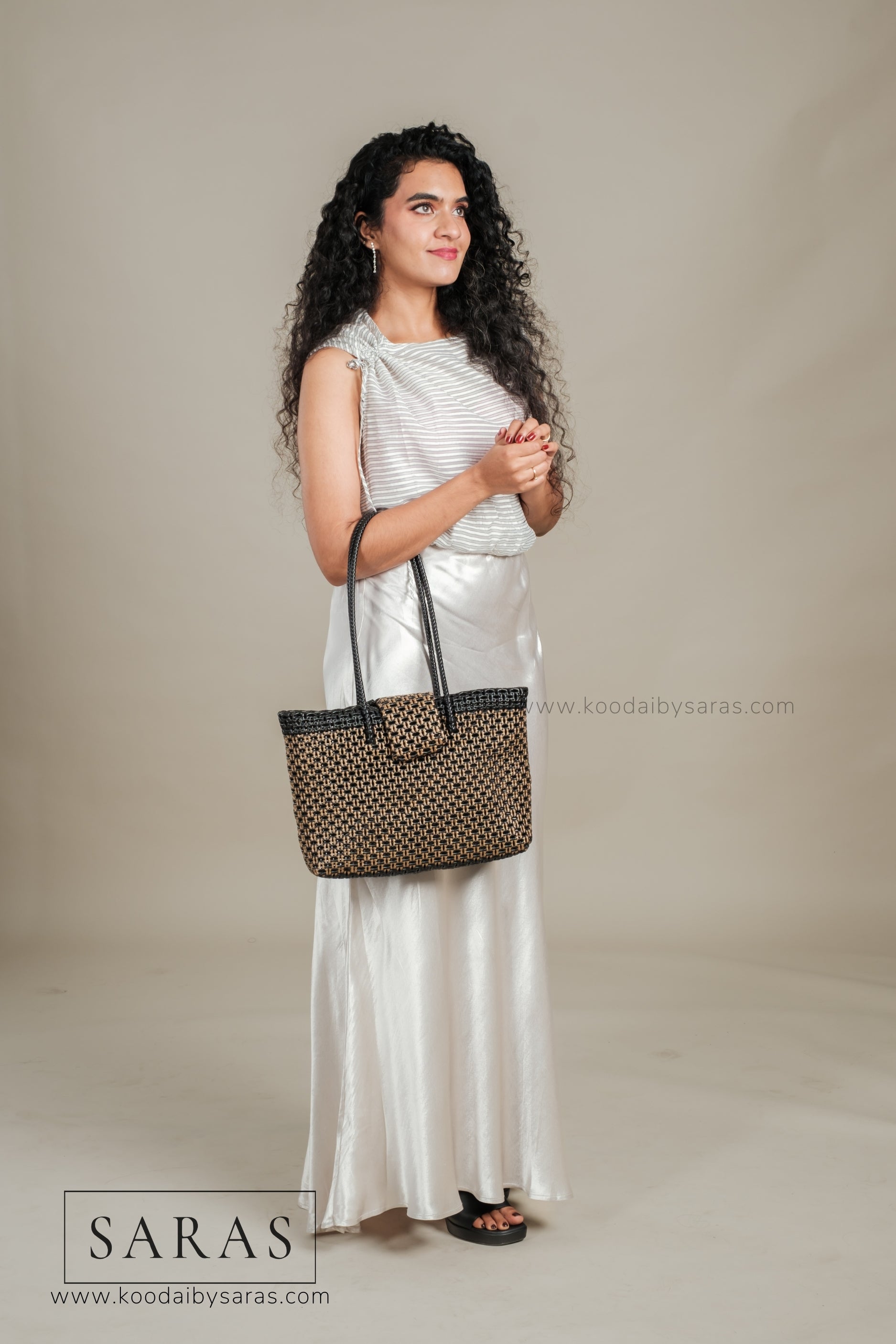 Chocolate Tote Koodai With Flap Closure - SARAS