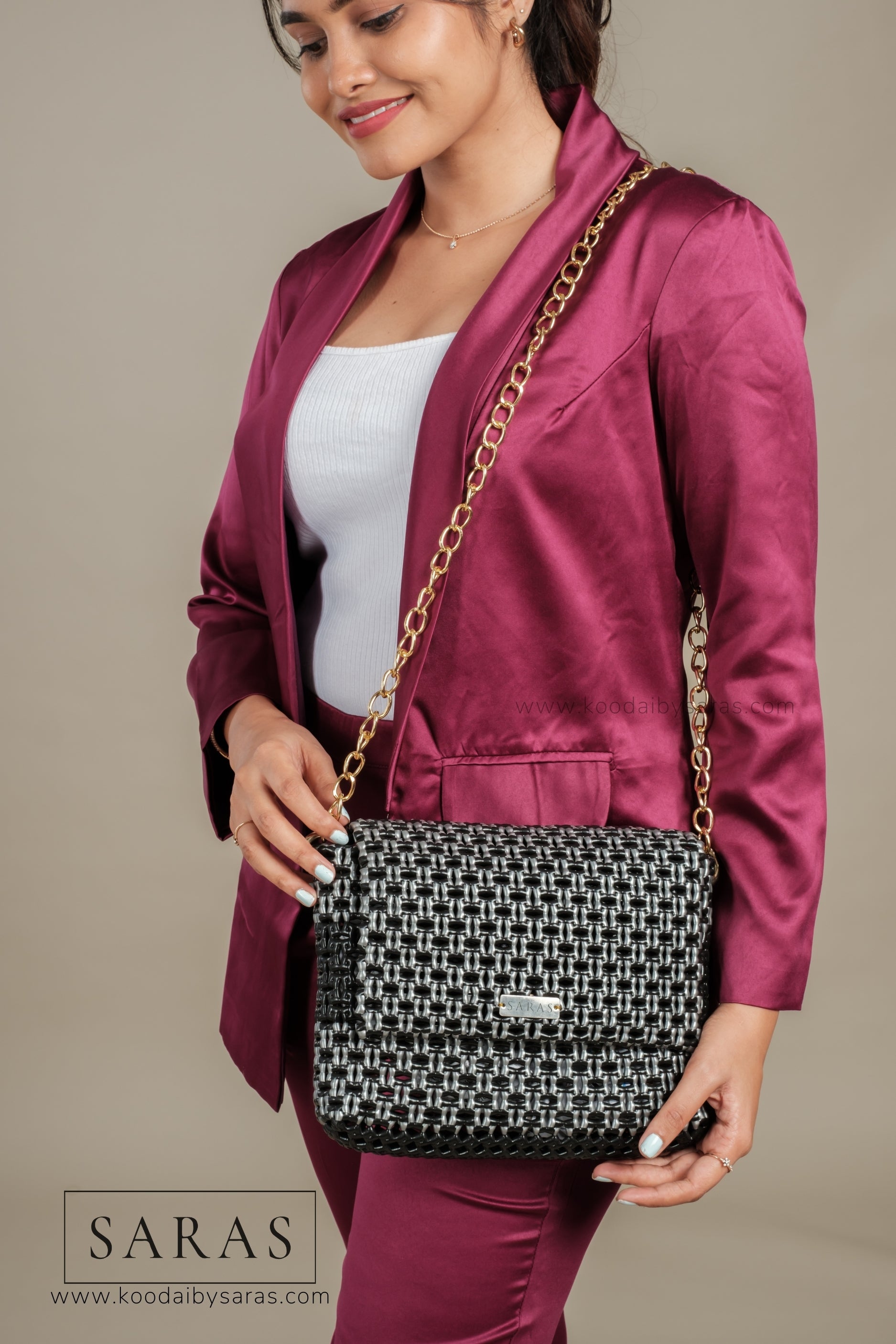 Black X Gray Sling Koodai (Comes with removable Gold Chain Sling) - SARAS