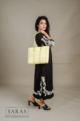 Pastel Yellow Green Tote Koodai - With Flap Closure - SARAS