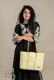 Pastel Yellow Green Tote Koodai - With Flap Closure - SARAS