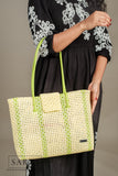 Pastel Yellow Green Tote Koodai - With Flap Closure - SARAS