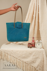 Mayil Blue Tote Koodai with flap closure - SARAS