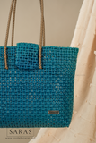 Mayil Blue Tote Koodai with flap closure - SARAS