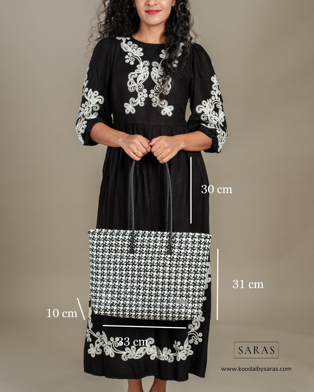Dot Tote Kodai - Black & White - SARAS