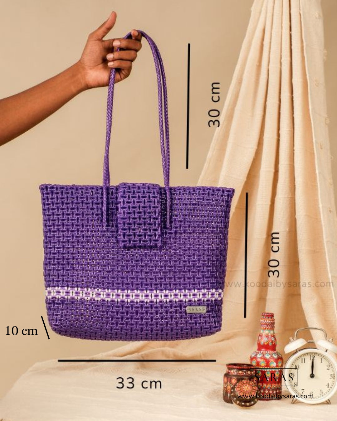 Purple Tote Koodai with Flap Closure - SARAS
