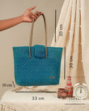 Mayil Blue Tote Koodai with flap closure - SARAS